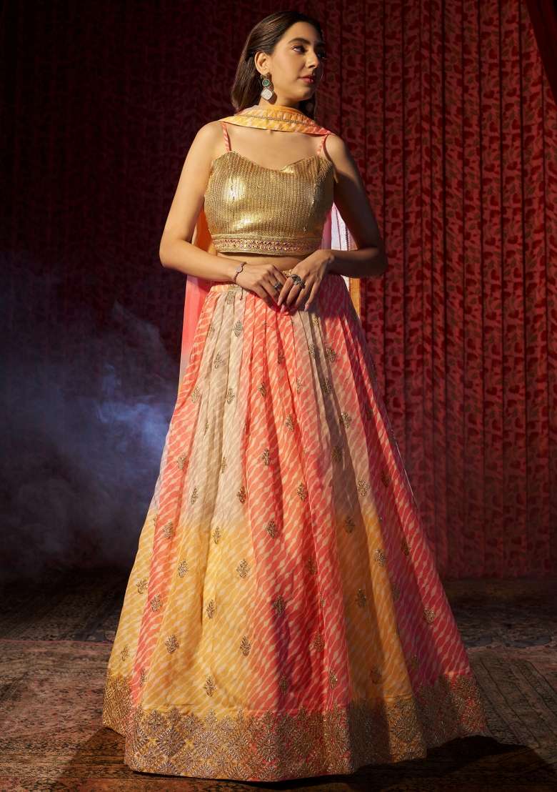 Multicolor Embroidered Blended Lehenga for Diwali and Festive Wear - Indya