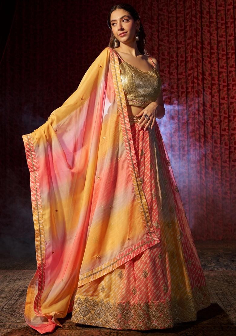 Multicolor Embroidered Blended Lehenga - Indya