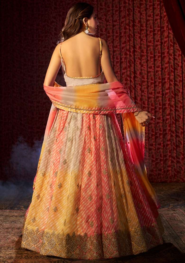 Multicolor Embroidered Blended Lehenga for Diwali and Festive Wear - Indya