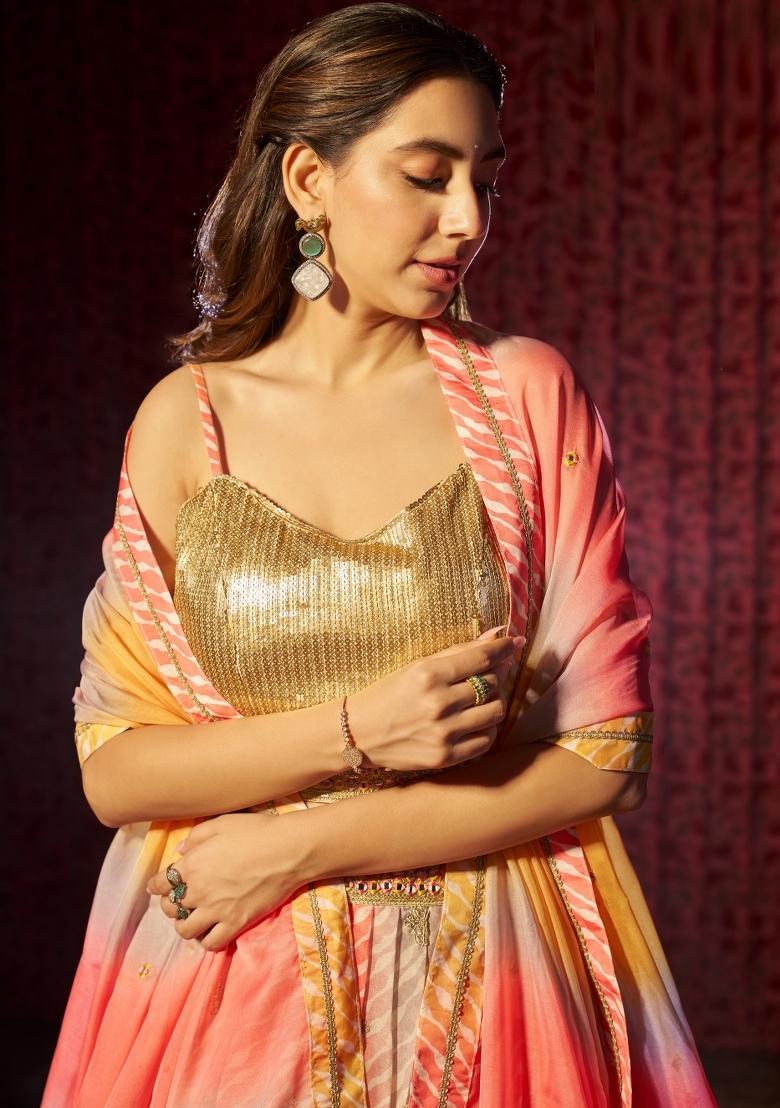 Multicolor Embroidered Blended Lehenga - Indya