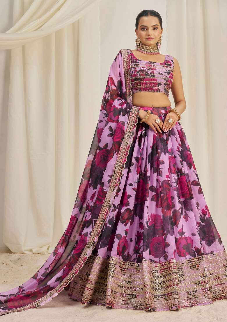Lavender Blended Lehenga with Embroidered for Diwali | Wedding & Festive Wear - Indya