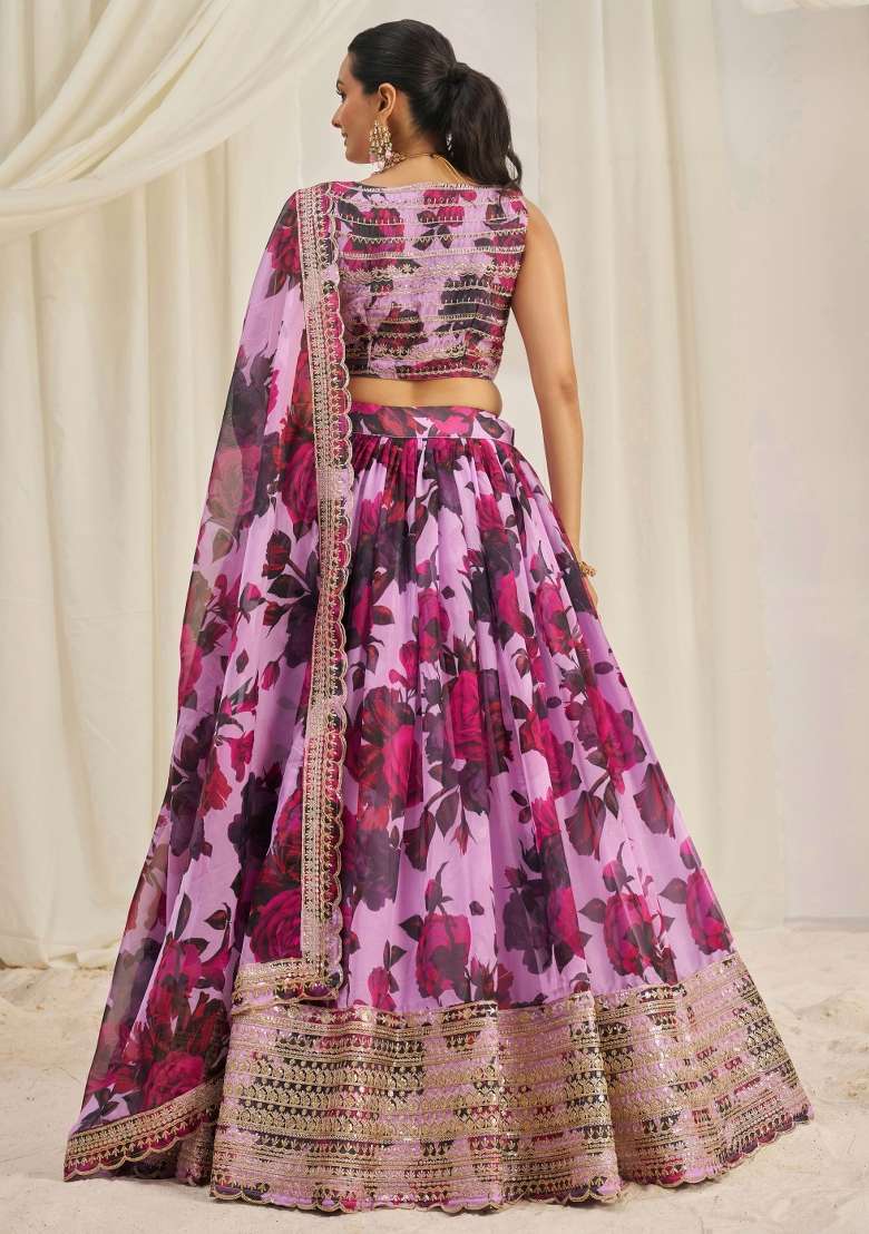 Lavender Blended Lehenga with Embroidered for Diwali | Wedding & Festive Wear - Indya