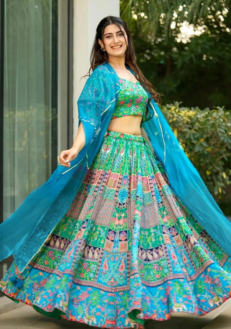 Sky Printed Blended Readymade Lehenga