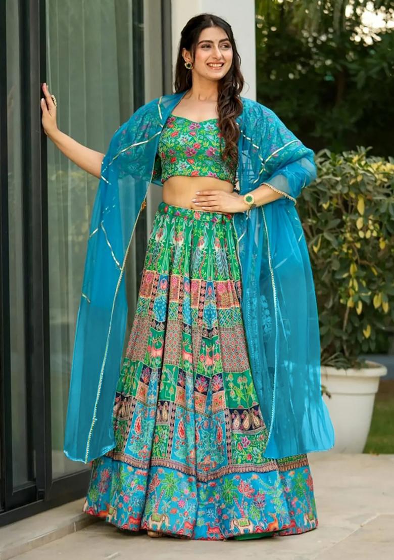 Sky Printed Blended Readymade Lehenga