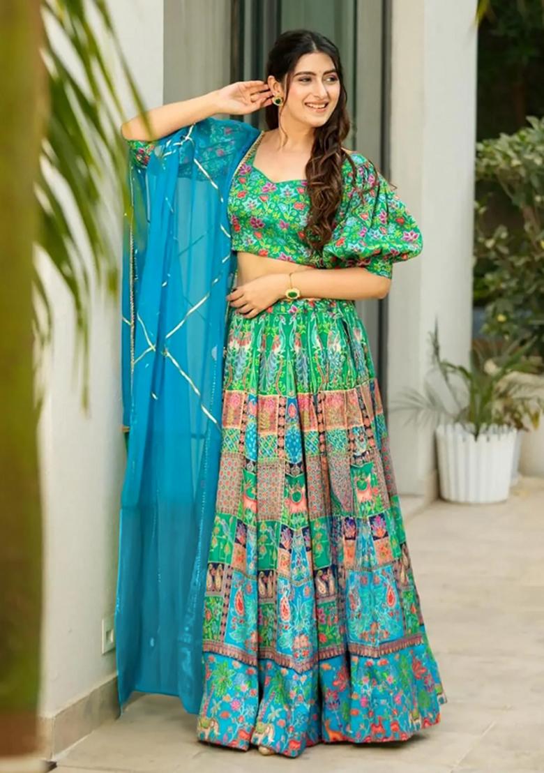 Sky Printed Blended Readymade Lehenga