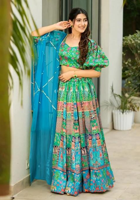 Sky Printed Blended Readymade Lehenga