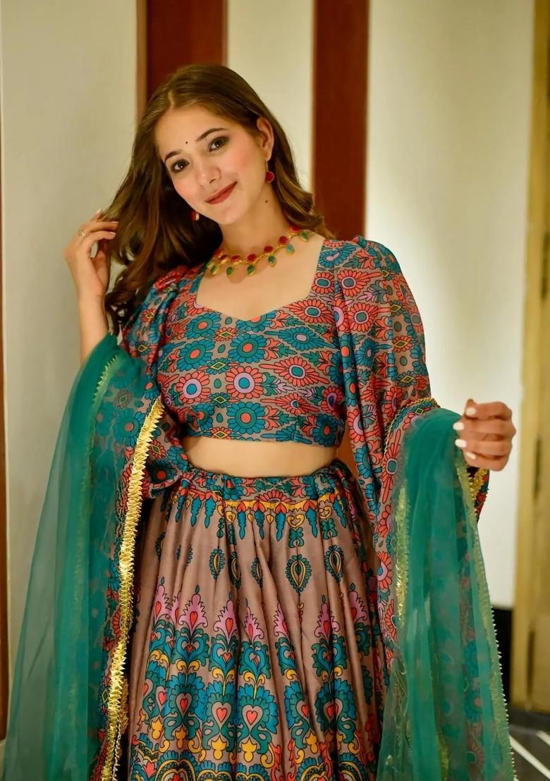Multicolor Printed Blended Readymade Lehenga