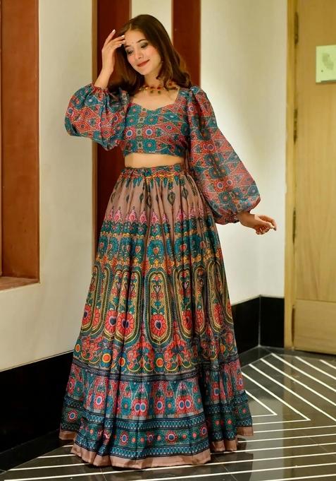 Multicolor Printed Blended Readymade Lehenga