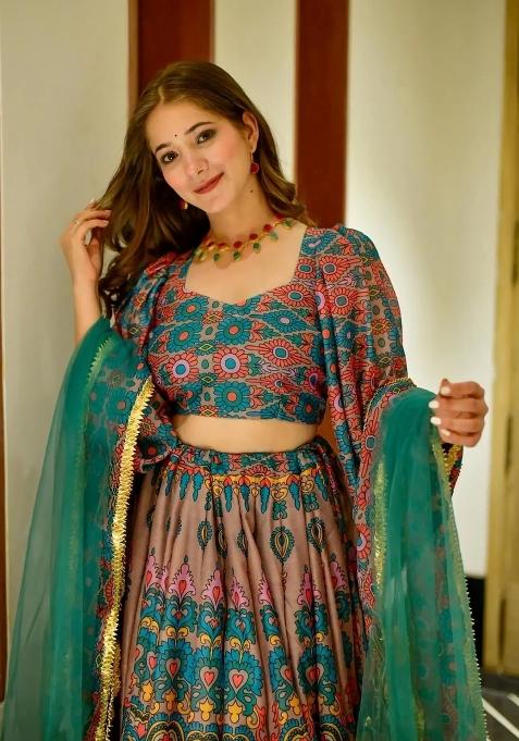Multicolor Printed Blended Readymade Lehenga