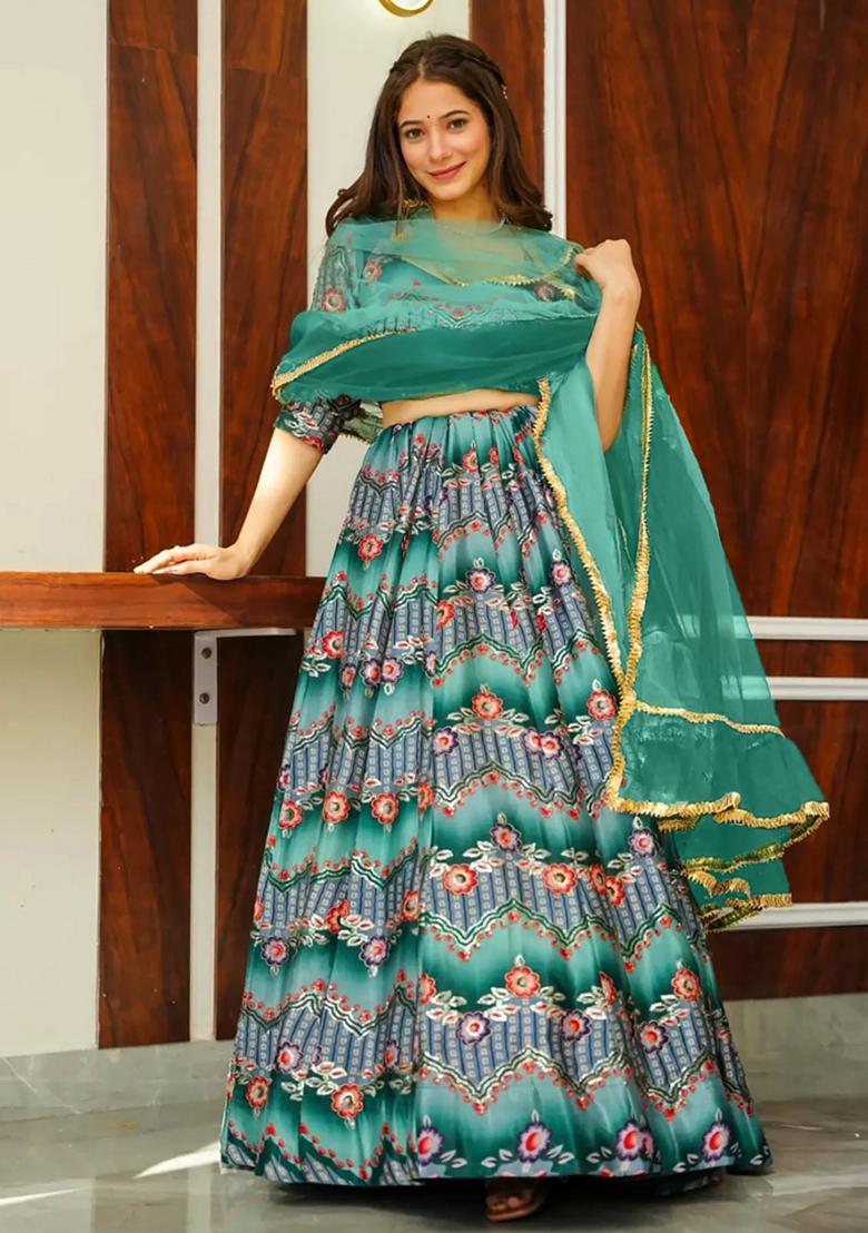 Multicolor Printed Blended Readymade Lehenga