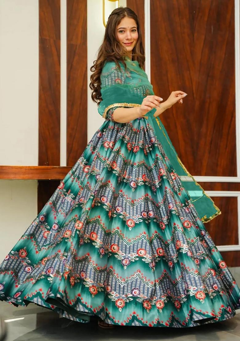 Multicolor Printed Blended Readymade Lehenga