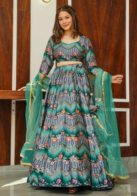 Multicolor Printed Blended Readymade Lehenga
