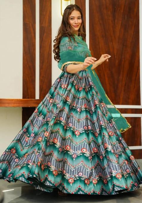 Multicolor Printed Blended Readymade Lehenga