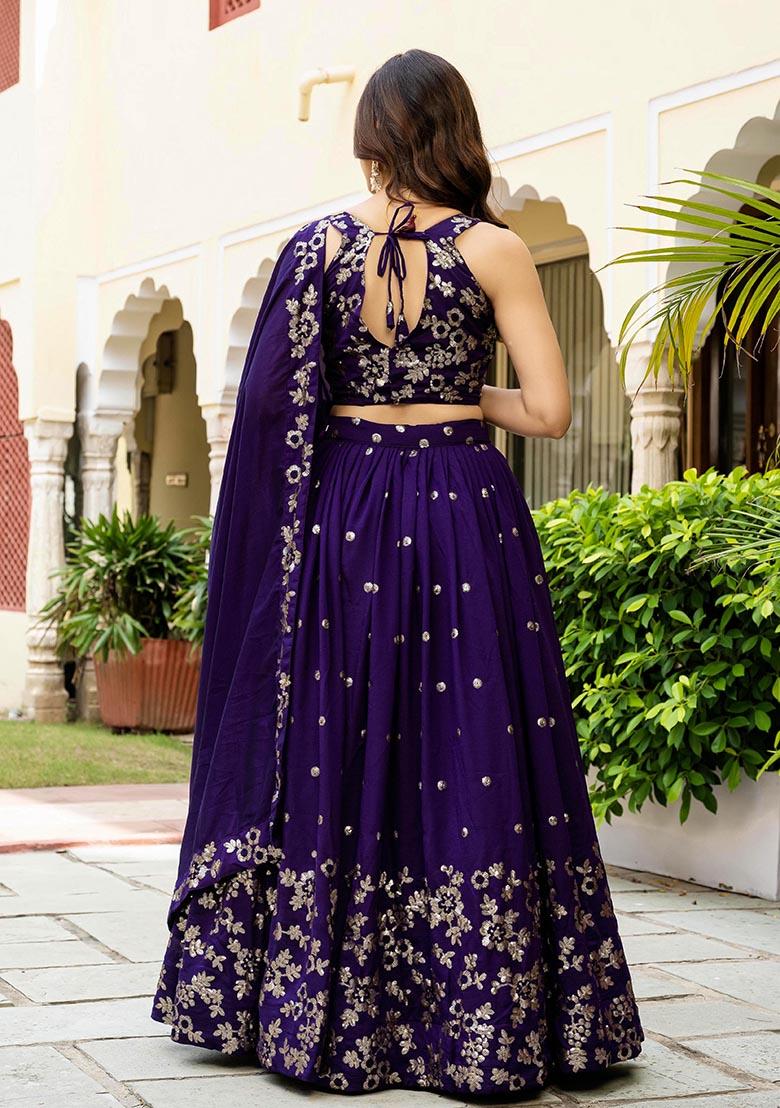 Purple Multi Sequence Embroidery Work Silk Lehenga Choli