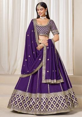 Purple Embroidered Art Silk Lehenga Set