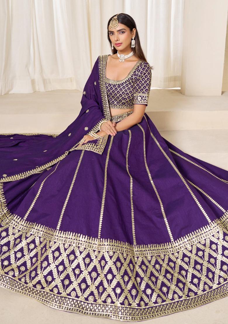 Purple Embroidered Art Silk Lehenga Set - Indya