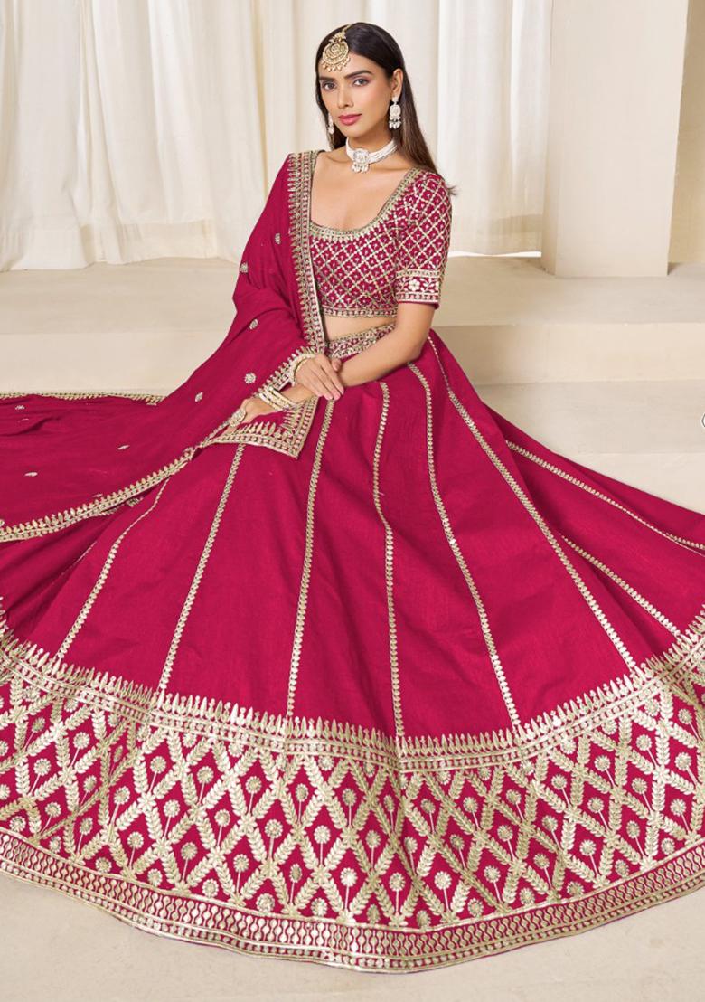 Red Embroidered Art Silk Lehenga Set - Indya
