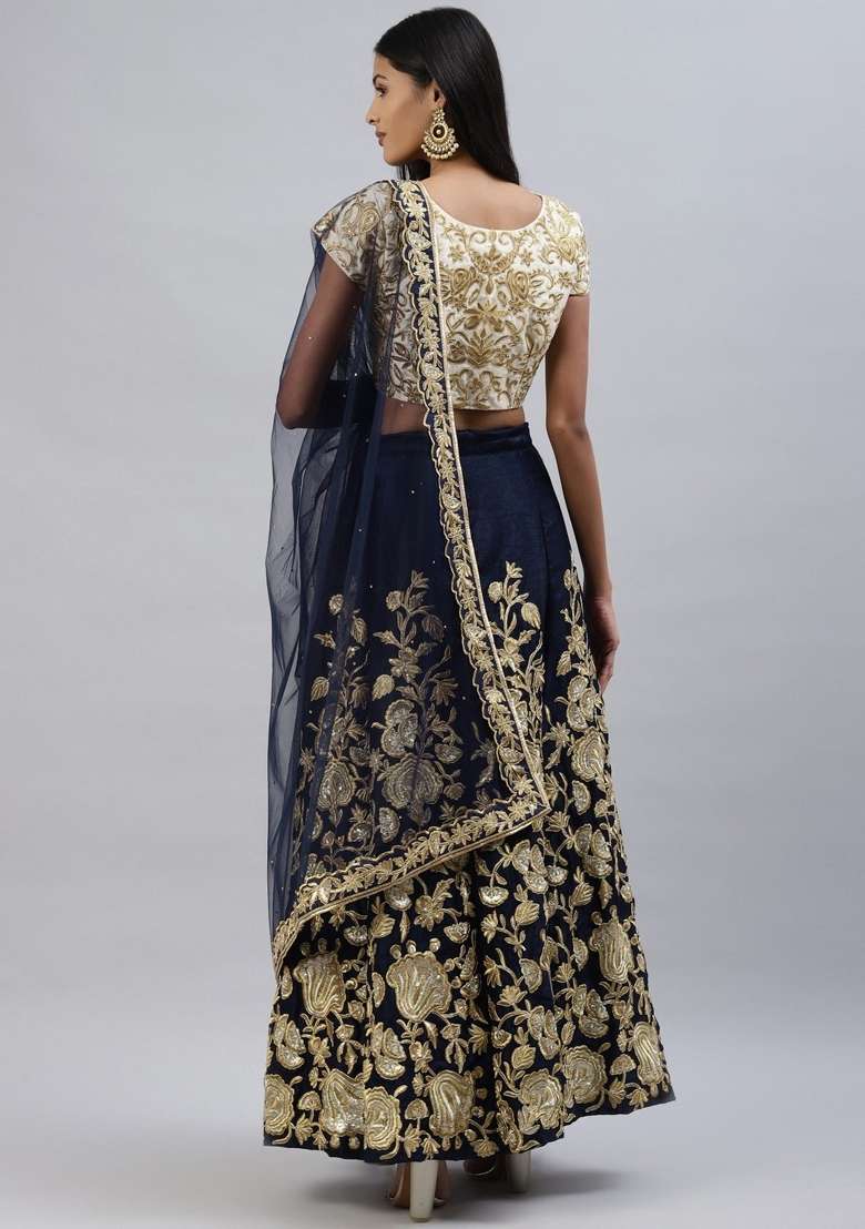 Beige Crepe Lehenga Set with Embroidered for Diwali | Wedding & Festive Wear - Indya
