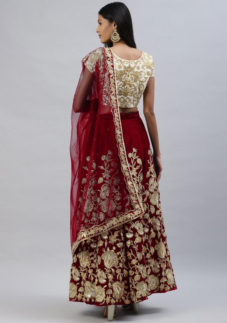 Beige Embroidered Crepe Lehenga Set