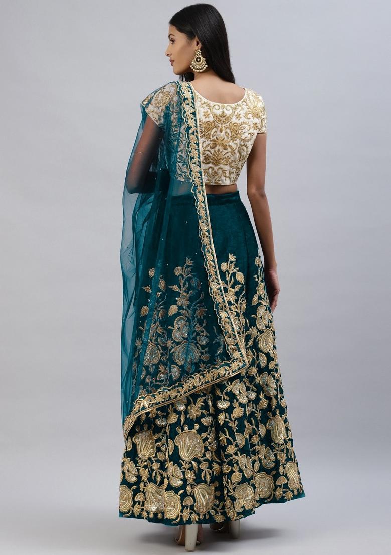 Beige Embroidered Crepe Lehenga Set