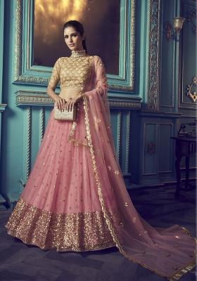 Beige Sequins Work Crepe Lehenga Set