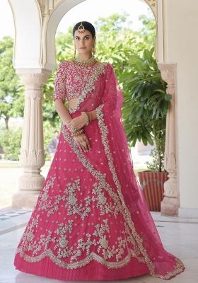Pink Zari Work Crepe Lehenga Set