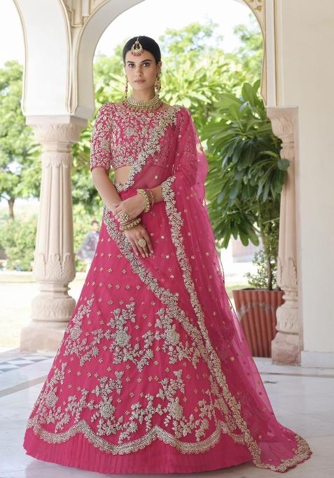 Pink Zari Work Crepe Lehenga Set