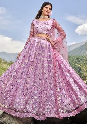 Lavender Sequins Work Crepe Lehenga Set