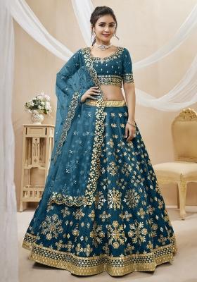 Blue Embroidered Crepe Lehenga Set