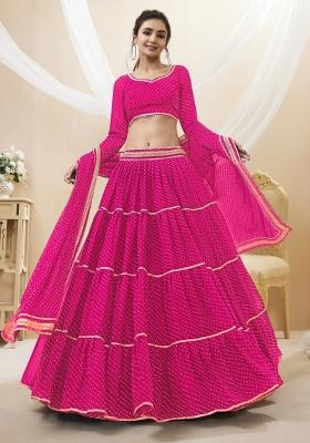 Pink Lehariya Crepe Lehenga Set
