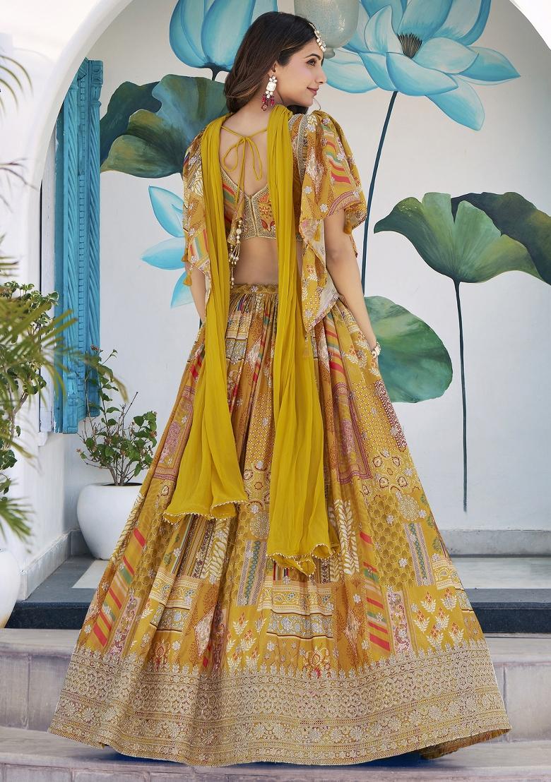 Yellow Embroidered Crepe Lehenga Set