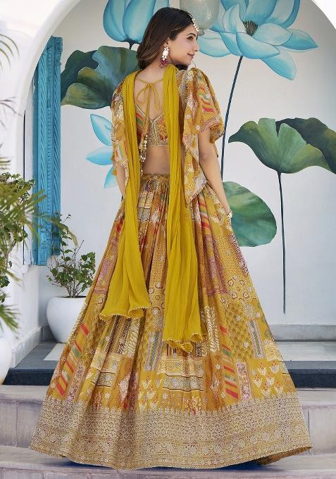 Yellow Embroidered Crepe Lehenga Set