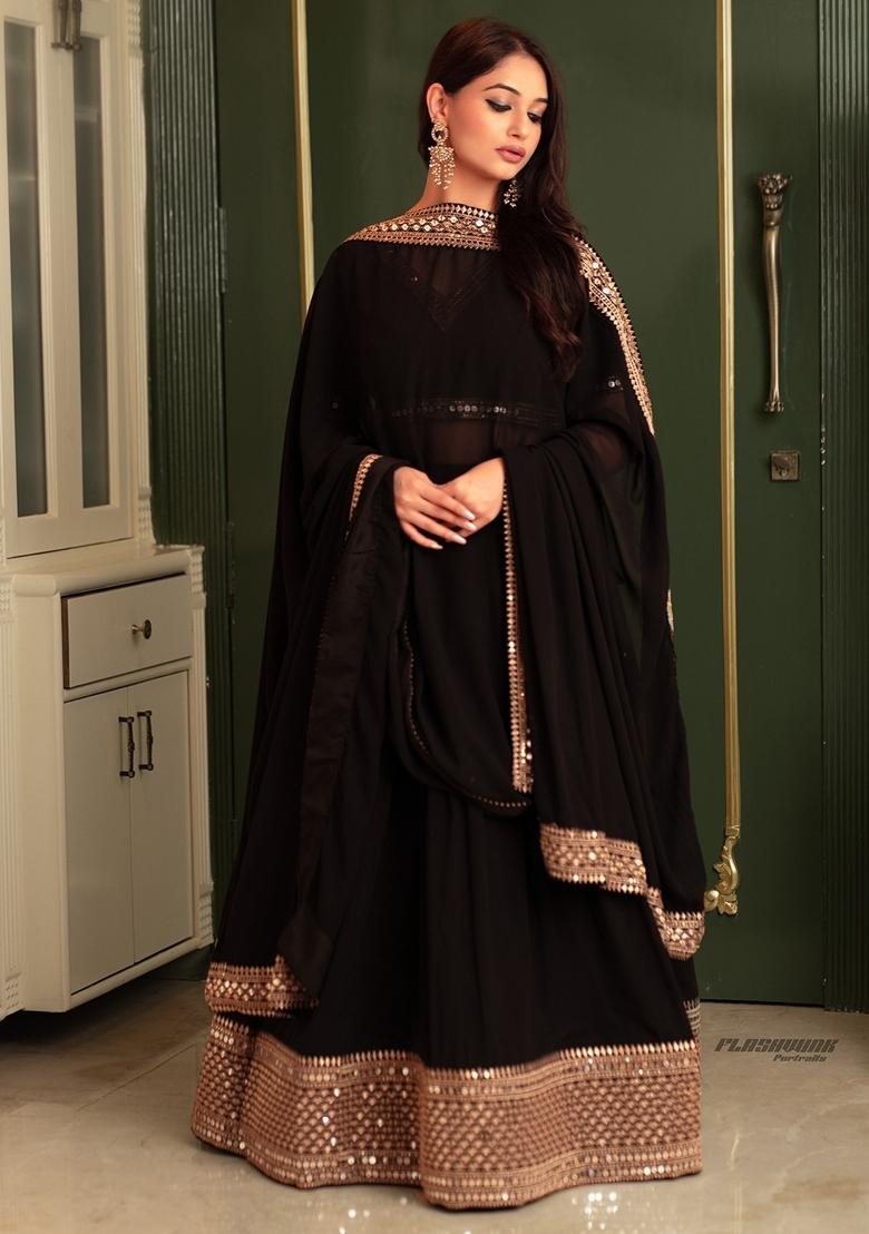 Black Sequins Work Crepe Lehenga Set