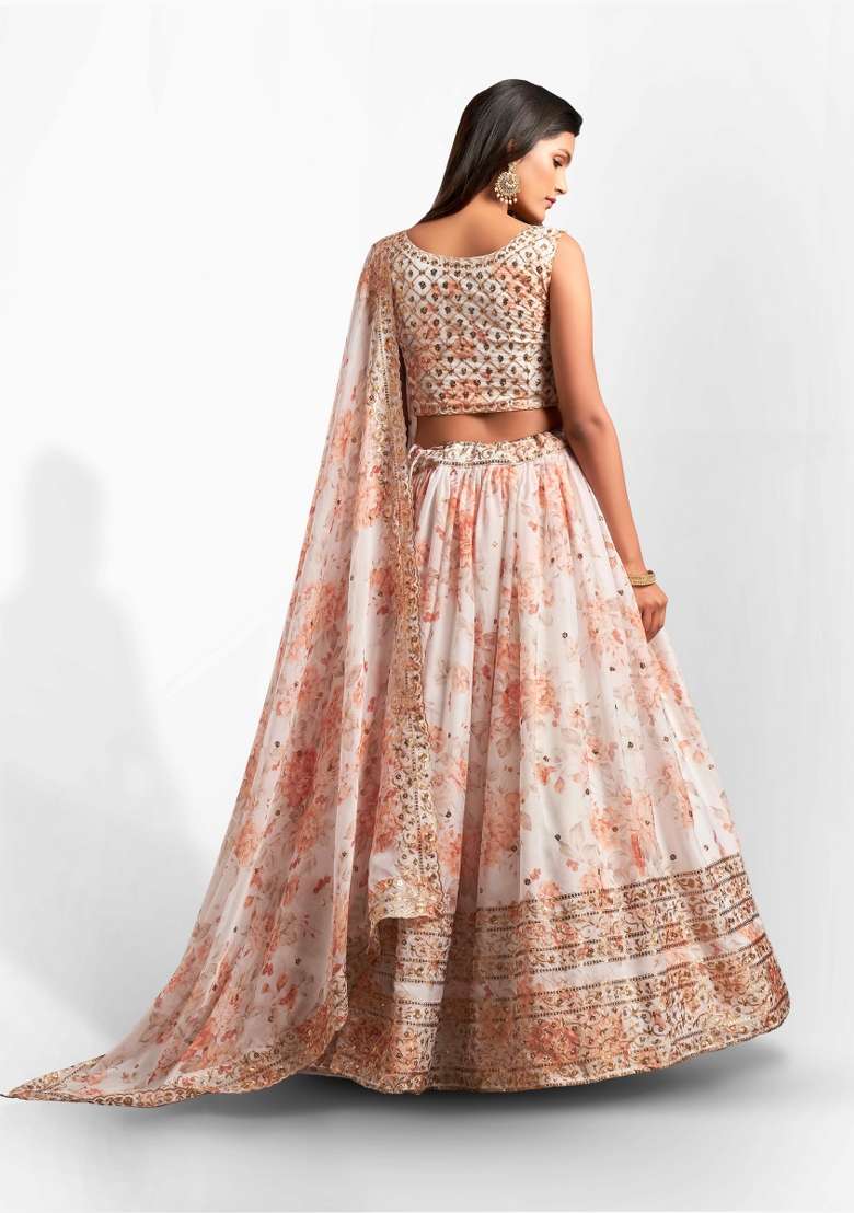 White Crepe Lehenga Set with Embroidered for Diwali | Wedding & Festive Wear - Indya