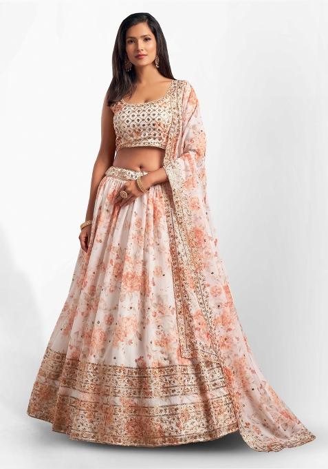 White Embroidered Crepe Lehenga Set