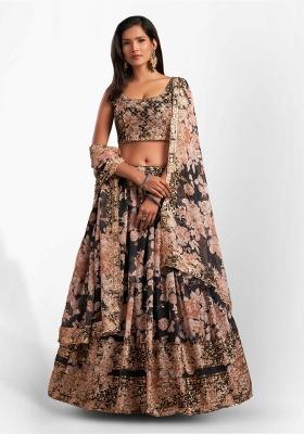 Black Embroidered Crepe Lehenga Set