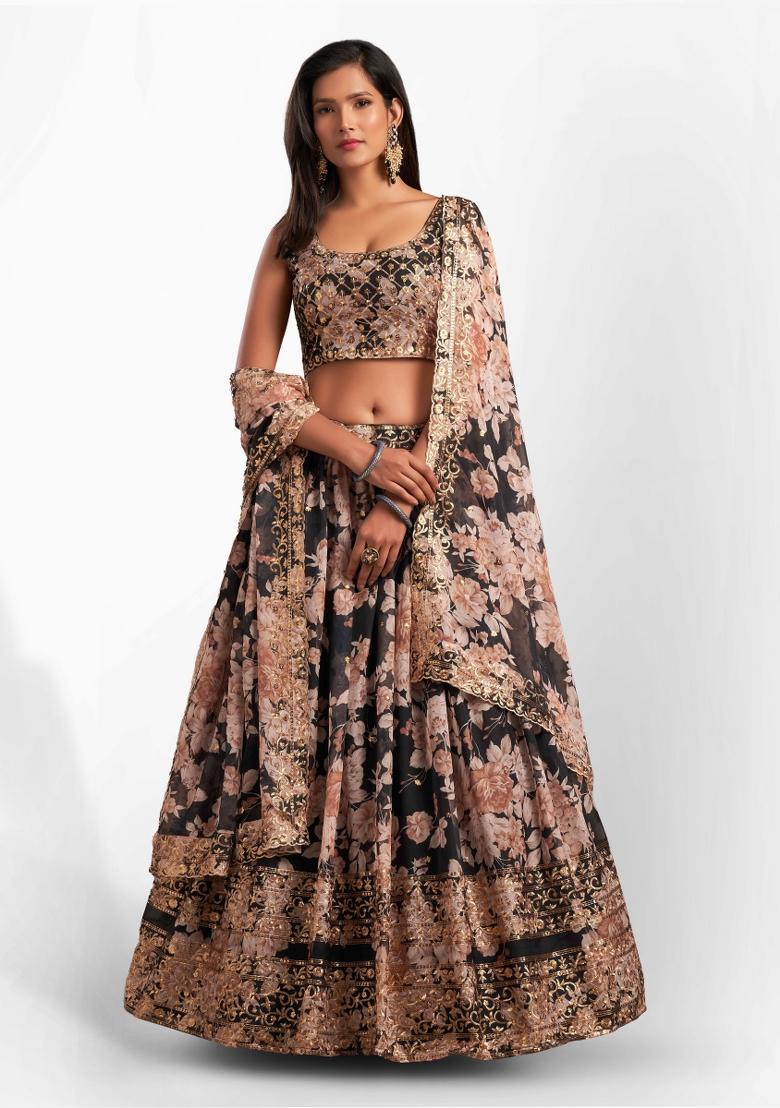 Black Embroidered Crepe Lehenga Set
