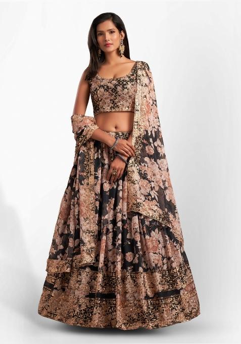 Black Embroidered Crepe Lehenga Set
