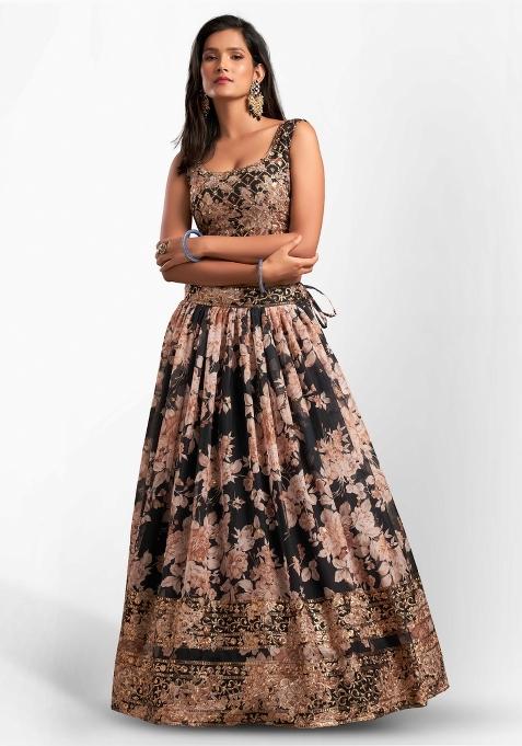 Black Embroidered Crepe Lehenga Set