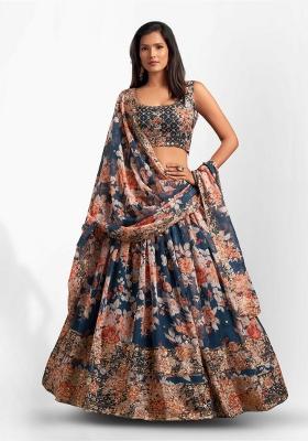 Dove Blue Embroidered Crepe Lehenga Set