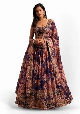 Purple Embroidered Crepe Lehenga Set