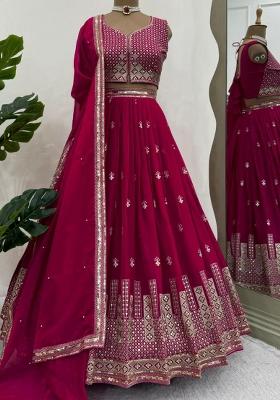 Magenta Embroidery Blended Lehenga Set With Dupatta