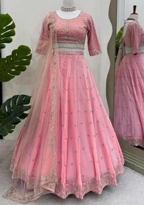 Light Pink Cut Dana Havy Work Blended Lehenga Set With Dupatta