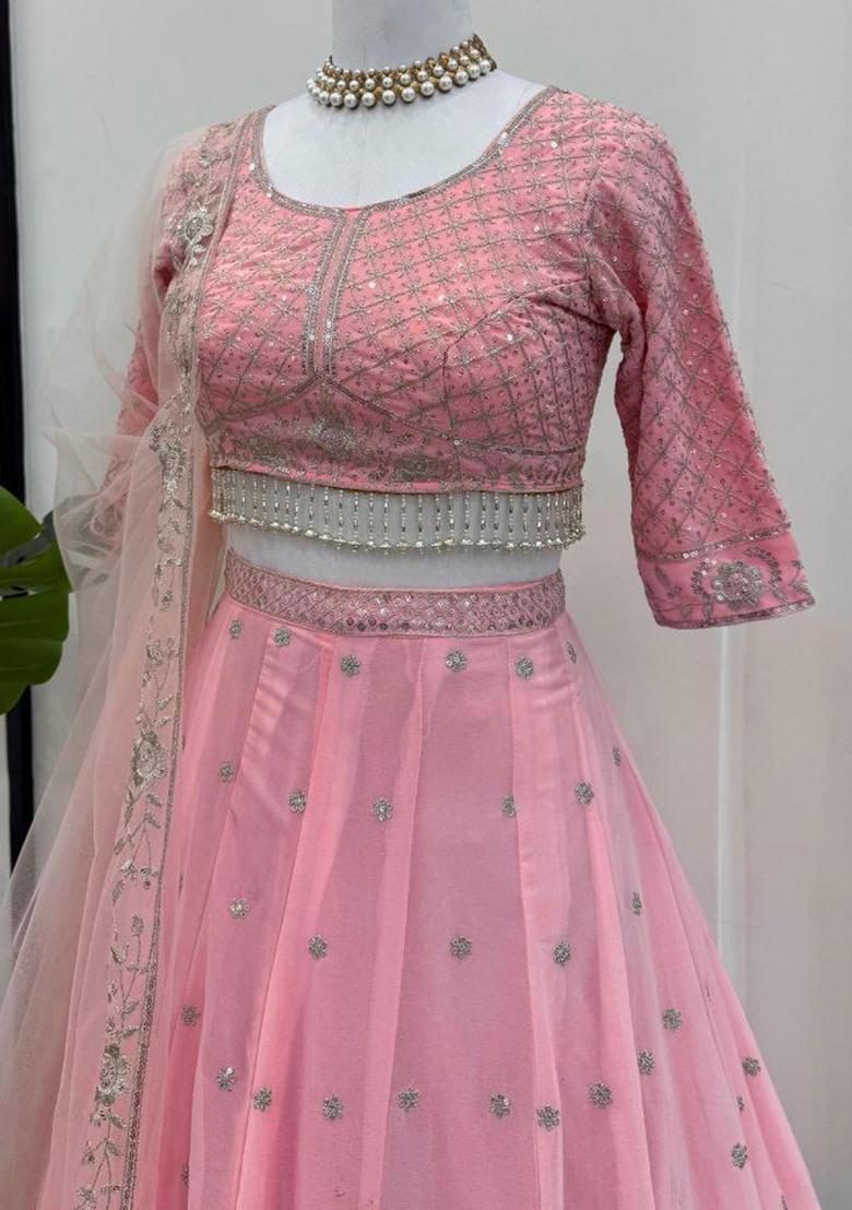 Light Pink Cut Dana Havy Work Blended Lehenga Set With Dupatta - Indya