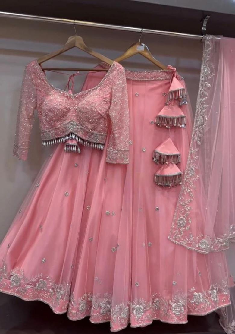 Light Pink Cut Dana Havy Work Blended Lehenga Set With Dupatta - Indya