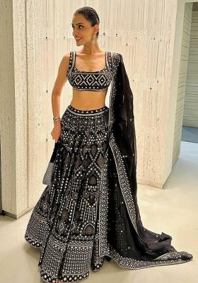 Black Embroidery Blended Lehenga Set With Dupatta