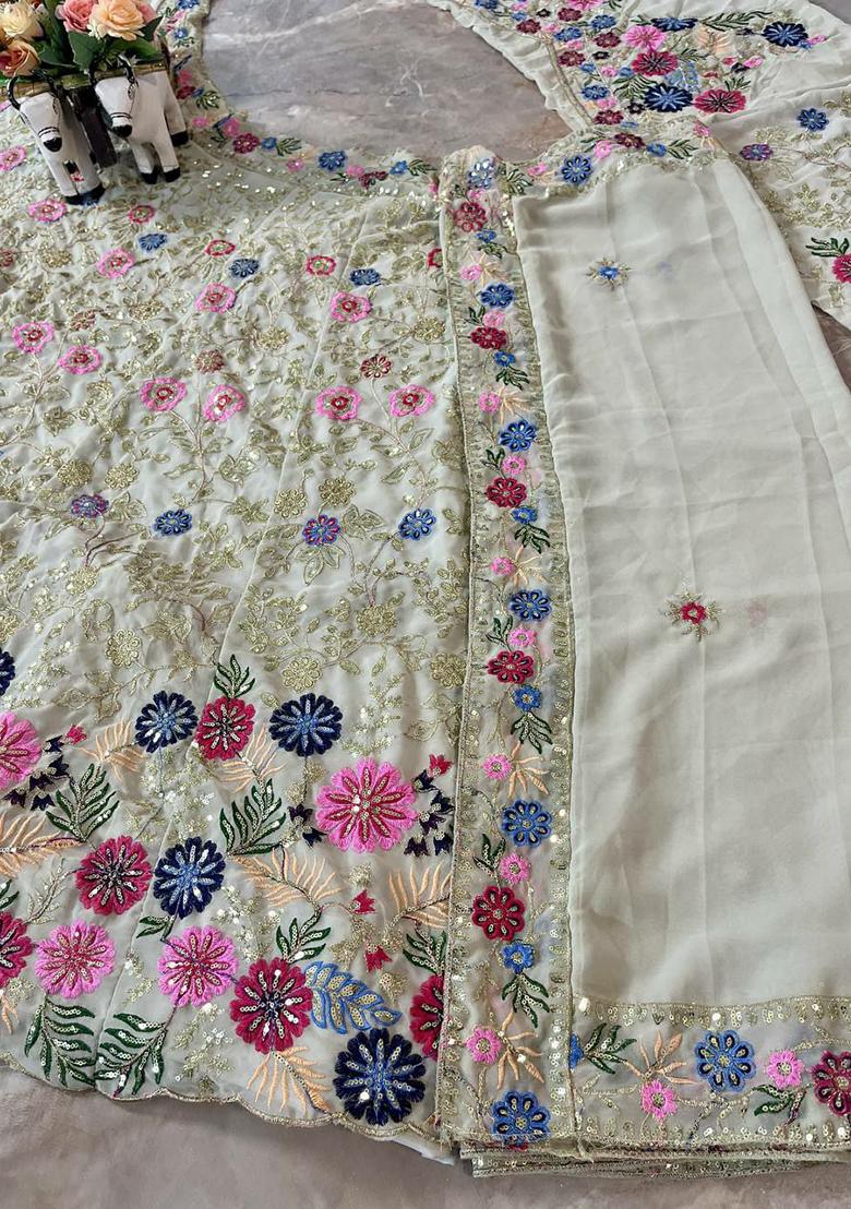 Grey Embroidery Blended Lehenga Set With Dupatta - Indya