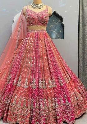 Pink Cut Dana With Mirror Work Blended Lehenga Set With Dupatta