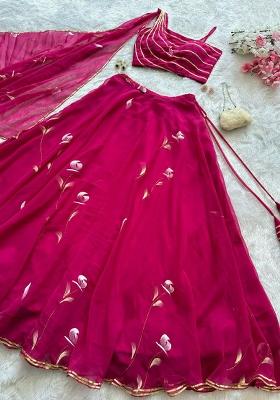 Pink Printed Blended Lehenga Set With Dupatta