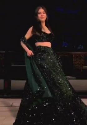 Dark Green Embroidered Blended Lehenga Set With Dupatta